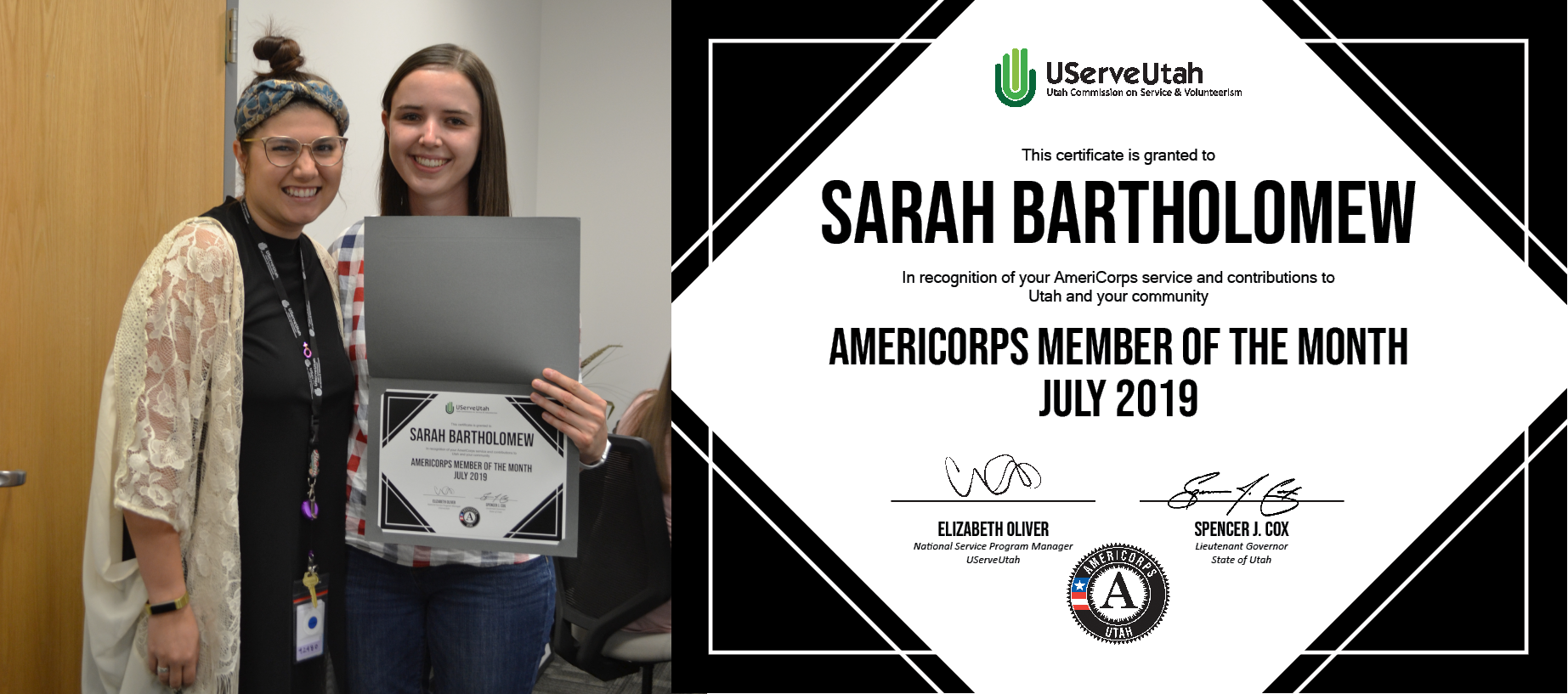 Picture of AmeriCorps Member of the Month and her award