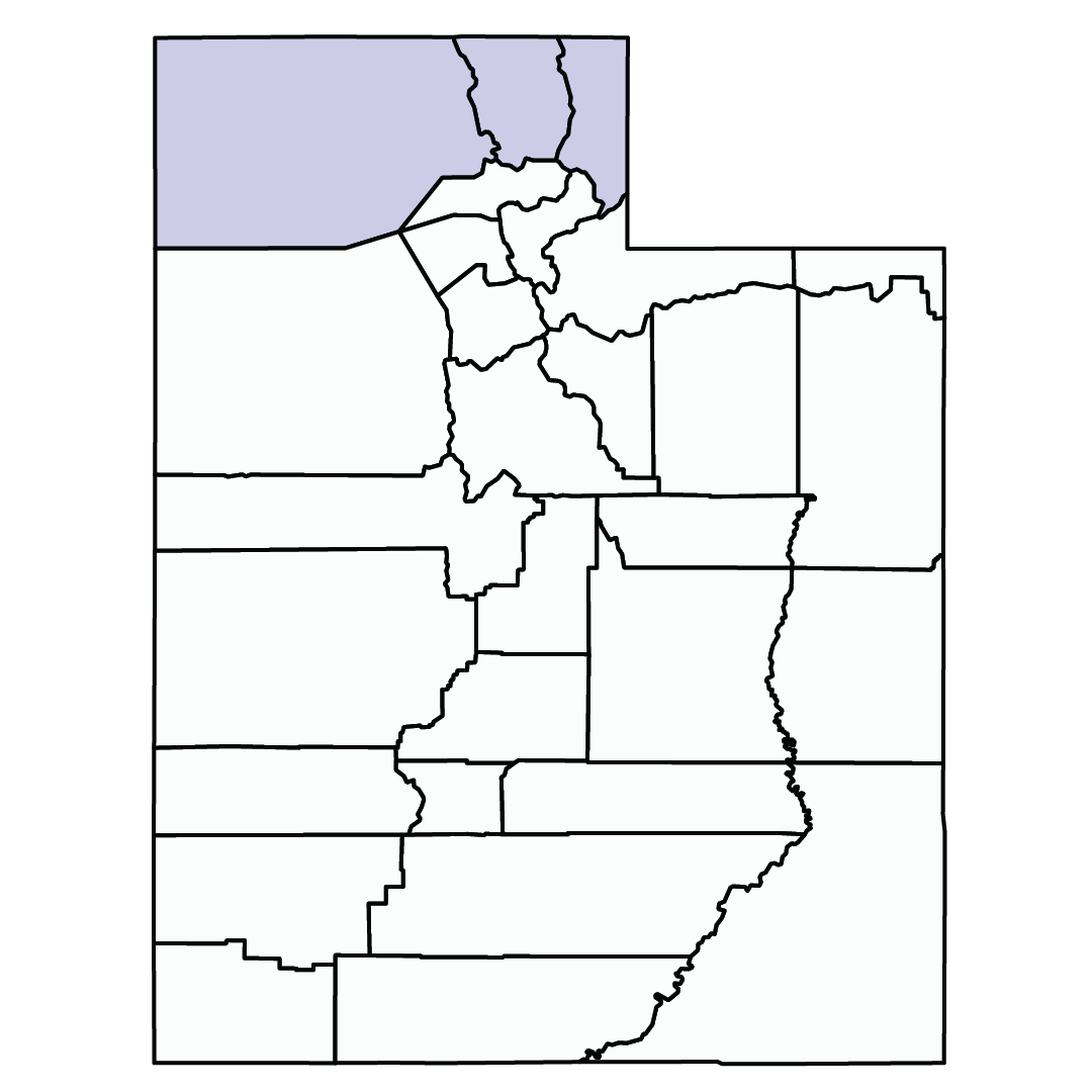 Square image in shape of Utah with upper portion highlighted light purple