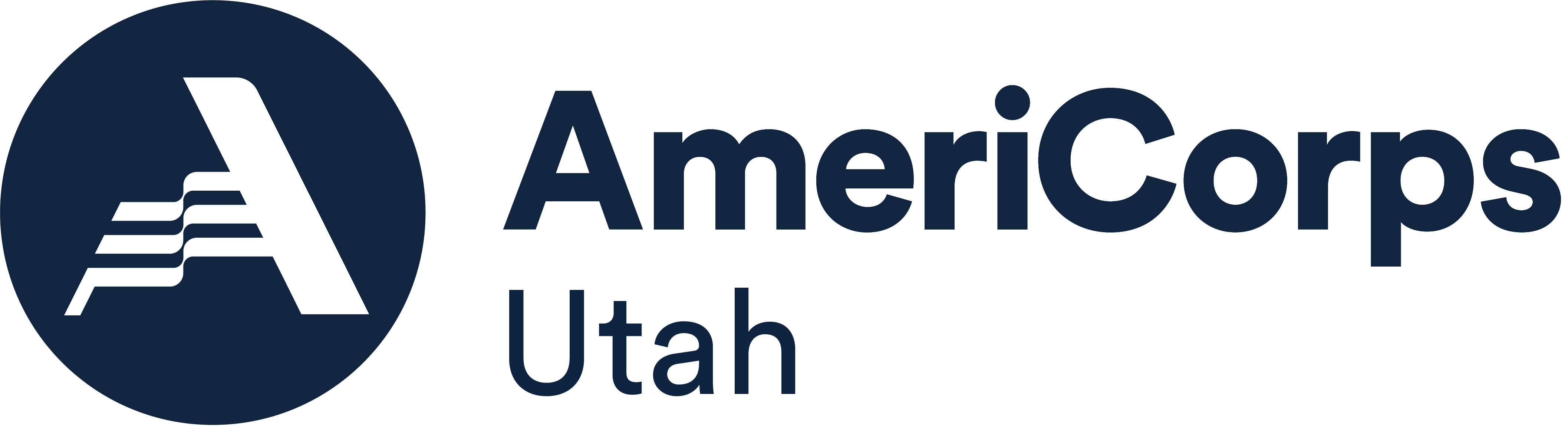 Blue circle with letter "A" in the middle, next to AmeriCorps Utah