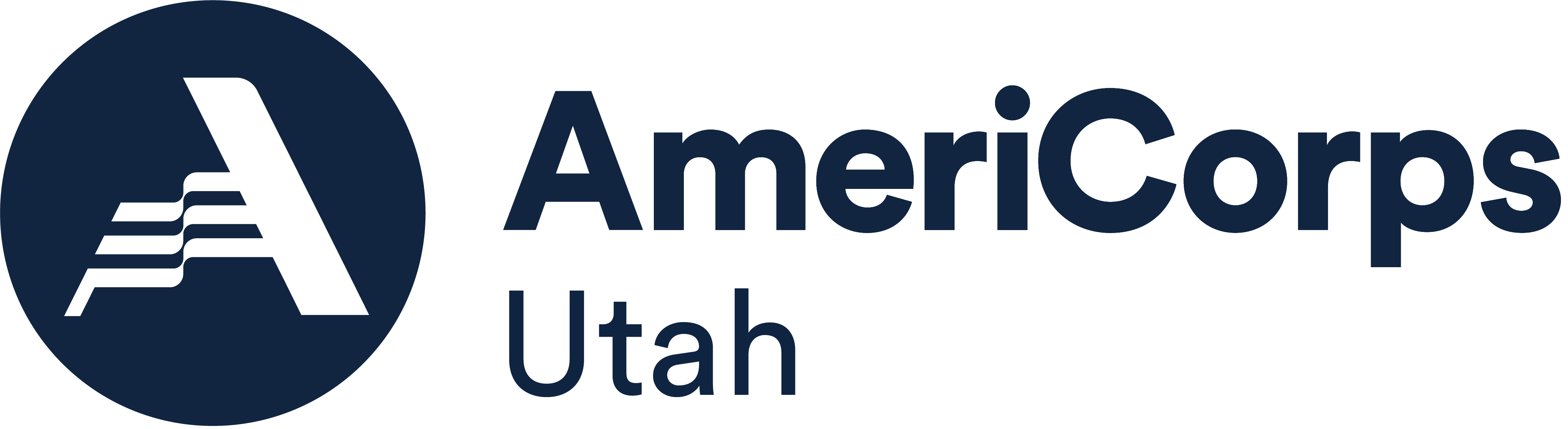 Blue circle with letter "A" in the middle, next to AmeriCorps Utah