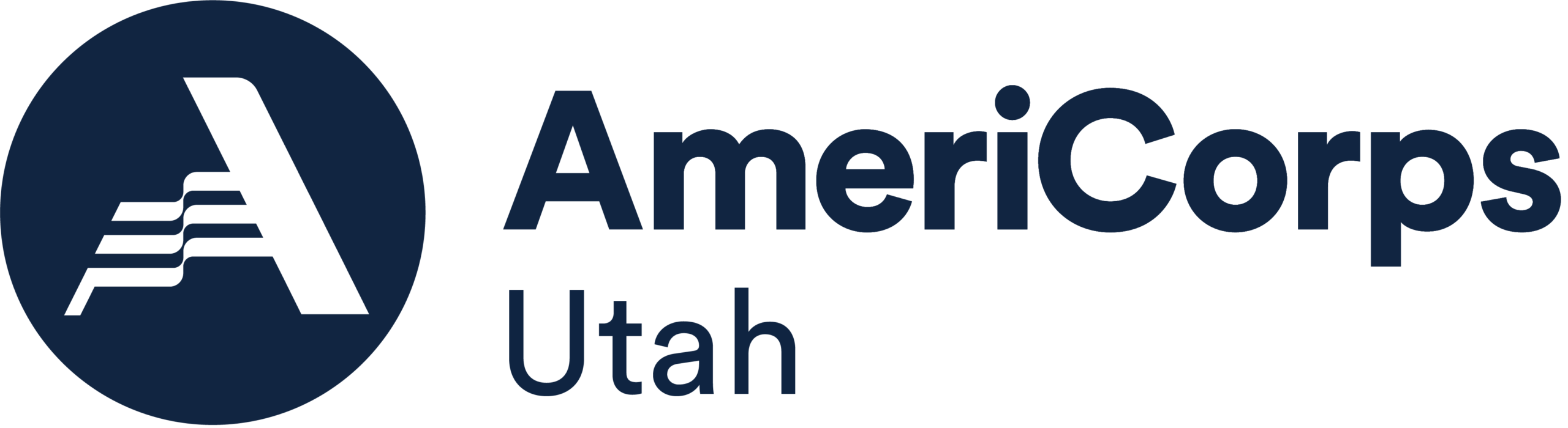 AmeriCorps Utah logo with stylized A and text in navy blue on a white background.