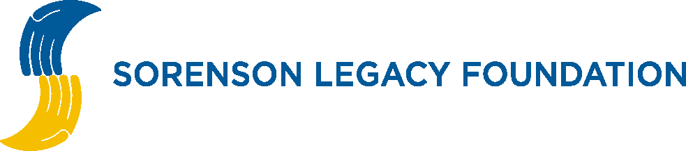 Sorenson Legacy Foundation logo with blue and yellow abstract design on the left.